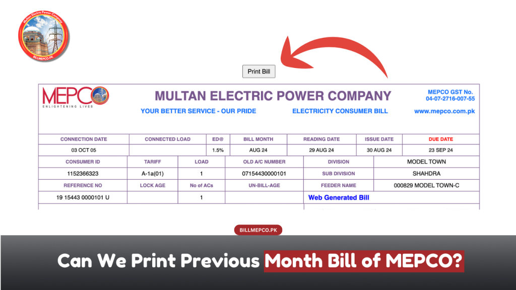 Can We Print Previous Month Bill of MEPCO?