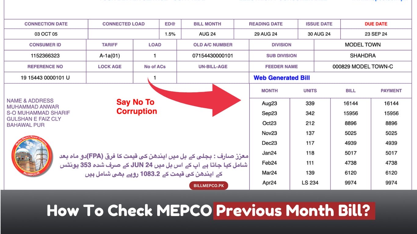 How To Check MEPCO Previous Month Bill?